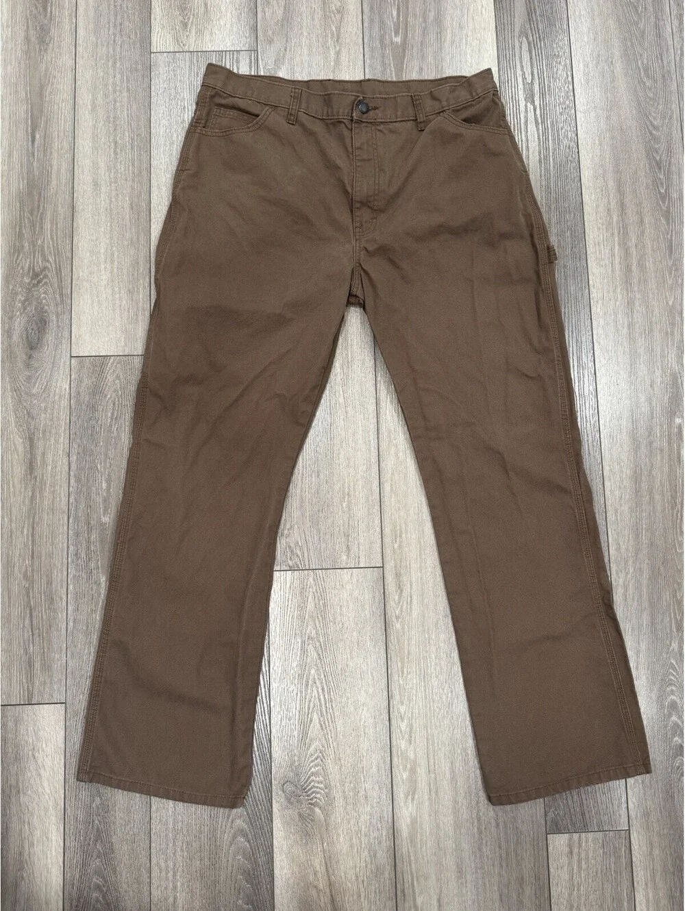 Dickies Brown Pant Mens 38x32 Straight Fit 100% Cotton 6 Pockets Zip Closure